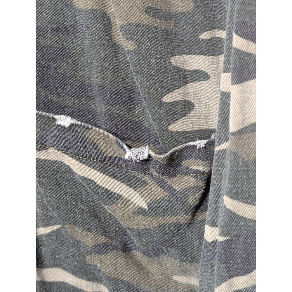 Mystree Shabby Chic Camo Velvet Trim Distressed Button Front Jacket Sz S - Picture 11 of 13